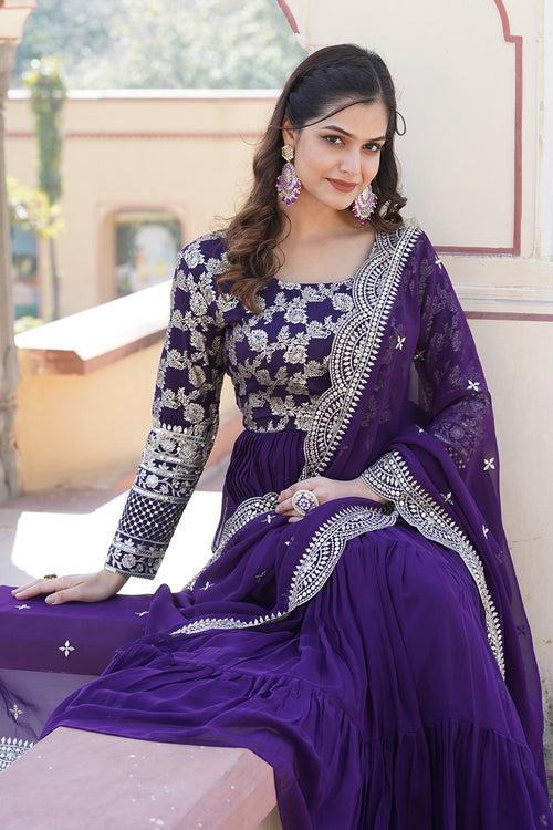 Beautiful Purple Faux Blooming Gown With Dupatta