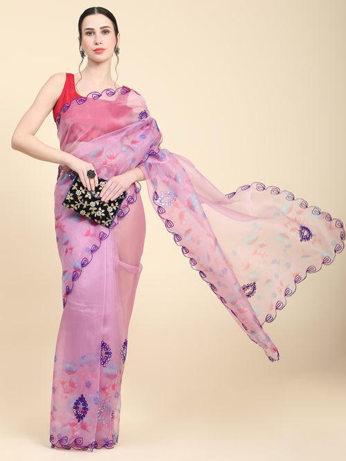 Latest Lavender Organza Digital Printed Saree