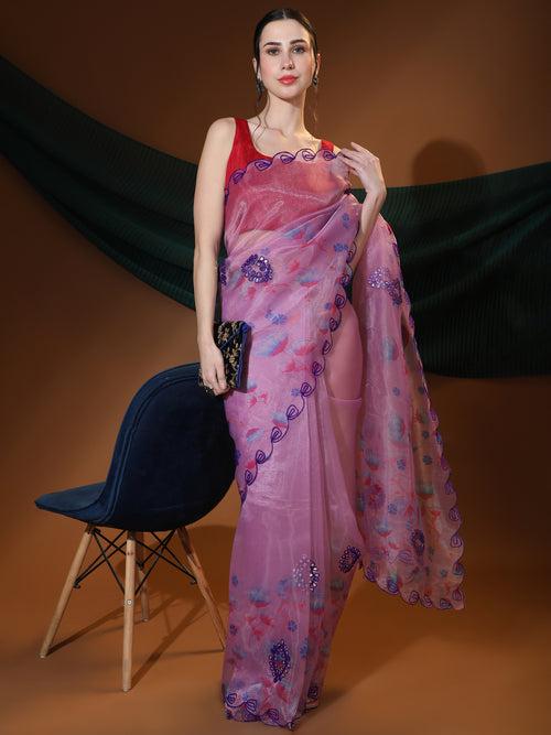 Latest Lavender Organza Digital Printed Saree