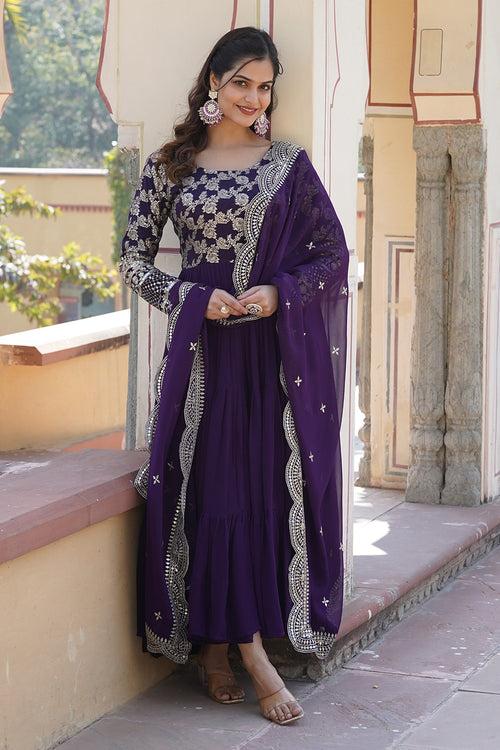 Beautiful Purple Faux Blooming Gown With Dupatta