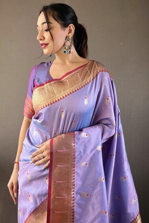 Lavender Colour Paithani Silk Saree With Zari Weaving Pallu