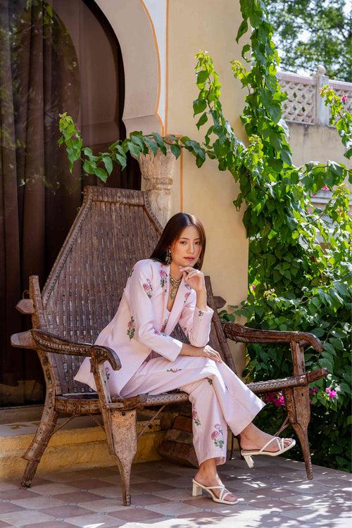 Sweet Pink Striped Pantsuit & Blouse Set