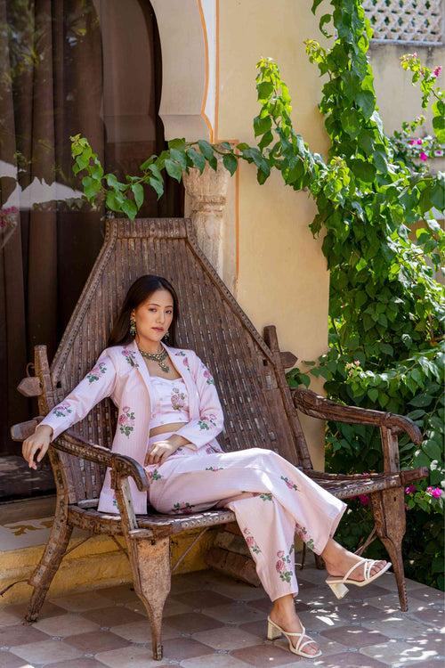 Sweet Pink Striped Pantsuit & Blouse Set