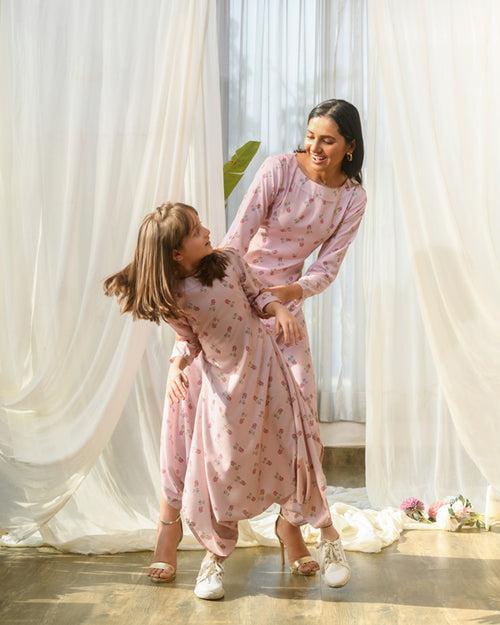 Mother Daughter Rosey Pink Dhoti Jumpsuit