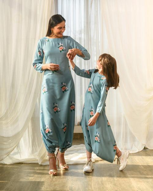 Mother Daughter Dusty Teal Dhoti Jumpsuit