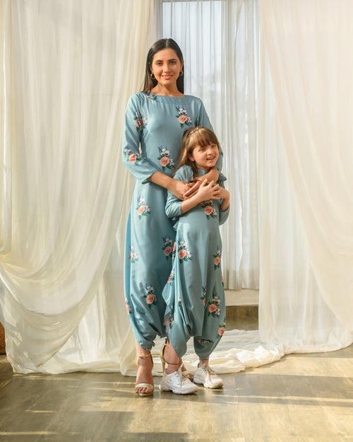 Mother Daughter Dusty Teal Dhoti Jumpsuit