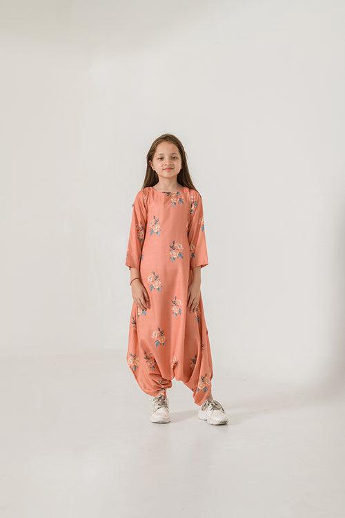 Scarlet Orange Dhoti Jumpsuit Kids