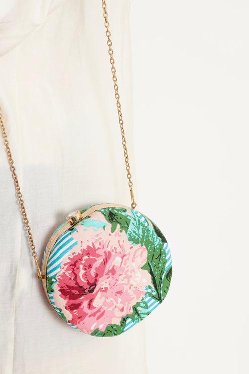 Striped Blue Floral Clutch