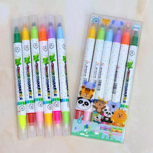 Jungle Themed Double-headed Colored Magic Highlighter Pen Pack of 6 Pcs