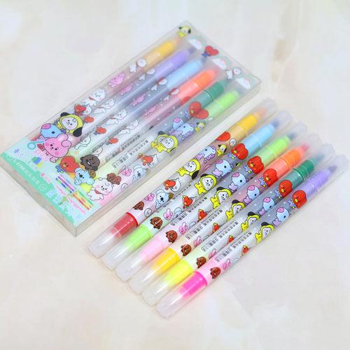 Kawaii Double-headed Colored Magic Highlighter Pen Pack of 6 Pcs