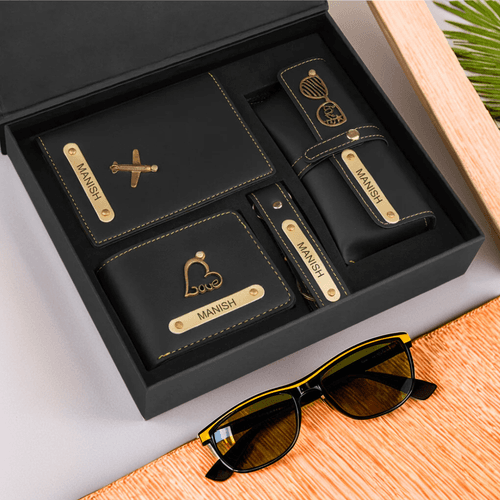 Personalized Corporate Gift Set: Wallet, Passport Cover, Keychain & Eyewear Case