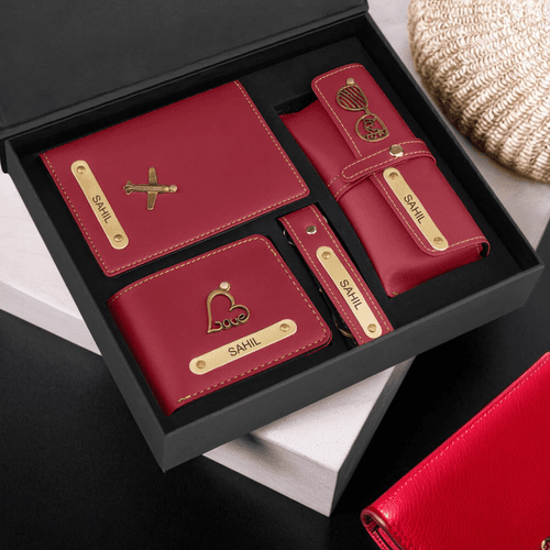 Personalized Corporate Gift Set: Wallet, Passport Cover, Keychain & Eyewear Case