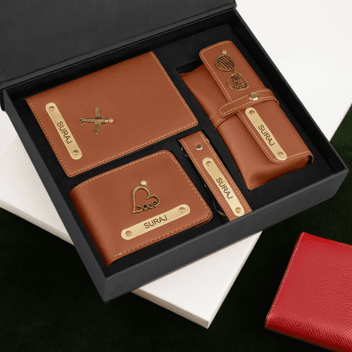 Personalized Corporate Gift Set: Wallet, Passport Cover, Keychain & Eyewear Case