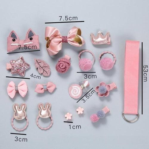 Girlish 18 PCs Hair Clip Set Cute Hair Accessories For Girls (Red)