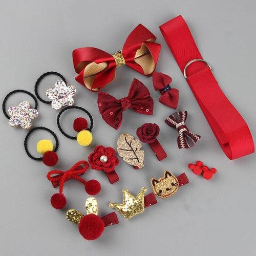 Girlish 18 PCs Hair Clip Set Cute Hair Accessories For Girls (Red)