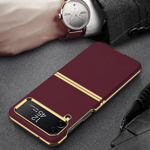 Galaxy Z Flip4 Leather Business Style Canvas Hybrid Case