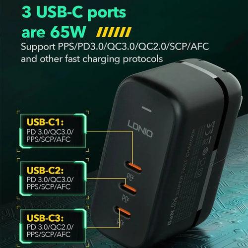 Turbo Flow 65W 3-Port USB-C Power Adapter
