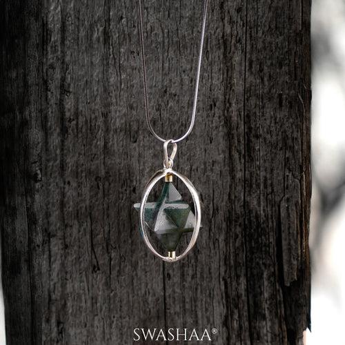 Moss Agate Star Men's Chain Pendant | Natural Stone