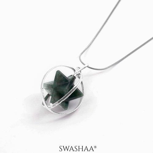 Moss Agate Star Men's Chain Pendant | Natural Stone