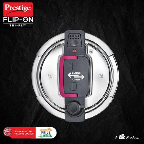 Prestige FLIP-ON TRI-PLY Stainless Steel Pressure Cooker with Glass Lid 18cm (3 Litres, Innovative Lock Lid with Spillage Control) - 20711