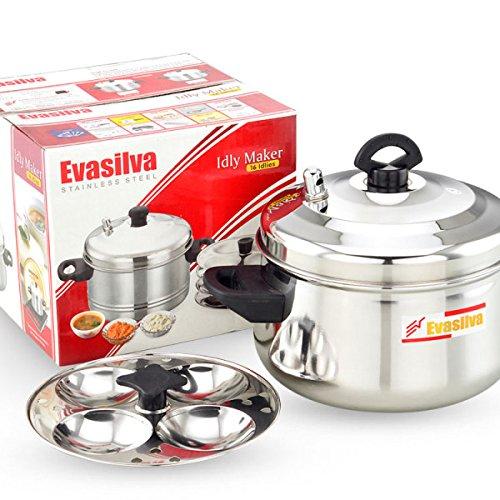 Murugan Evasilva 4 Plates - 16 idlies Stainless Steel Curve | Belly Shaped Idly Cooker | Induction Compatible