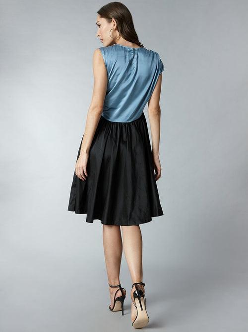 TARA AND I - Fit and flare silk dress - color block