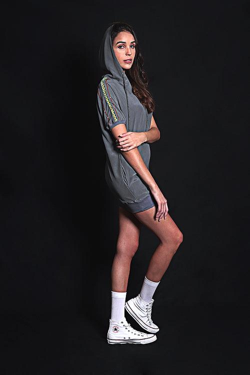 SEESA - Titanium Dress With Hoodie And Embroidery