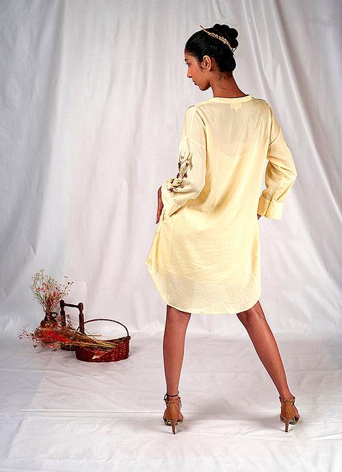 SEESA-Yellow tent-fitted dress with embroidery