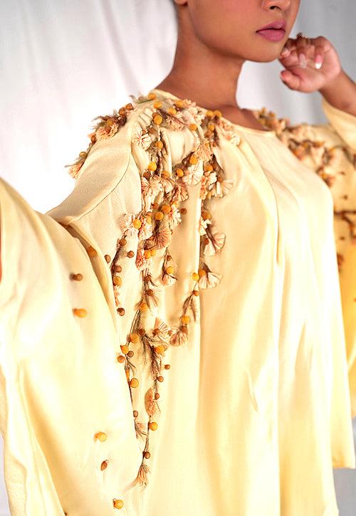 SEESA-Yellow embroidered top with kimono sleeves