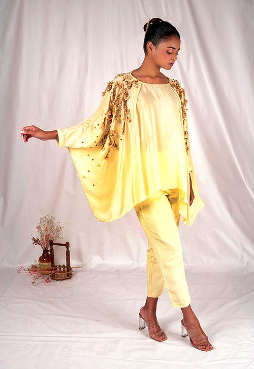SEESA-Yellow embroidered top with kimono sleeves