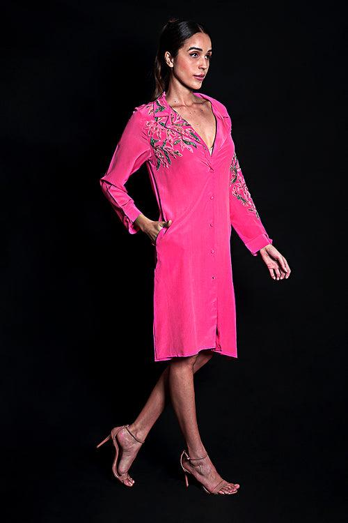 SEESA - Tea Rose Dress With Applique Embroidery