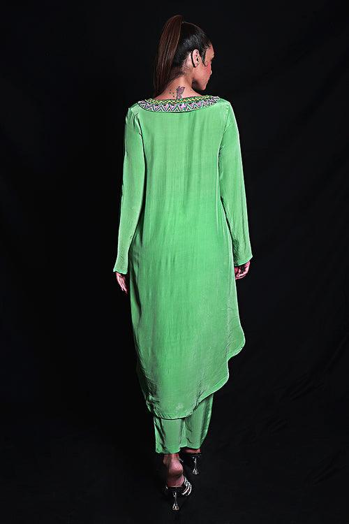 SEESA- Absinthe Green Asymmetric Top With Embroidery