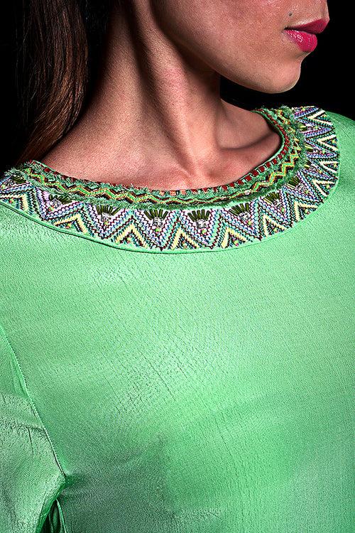 SEESA- Absinthe Green Asymmetric Top With Embroidery