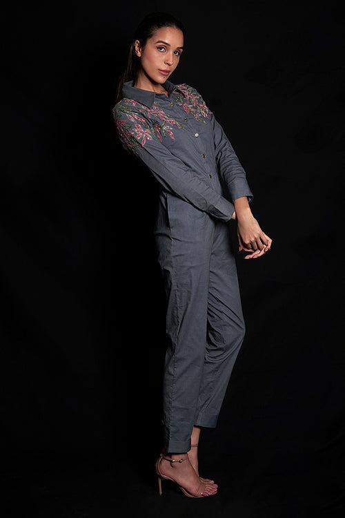 SEESA - Titanium Tulle Embroidered Jumpsuit