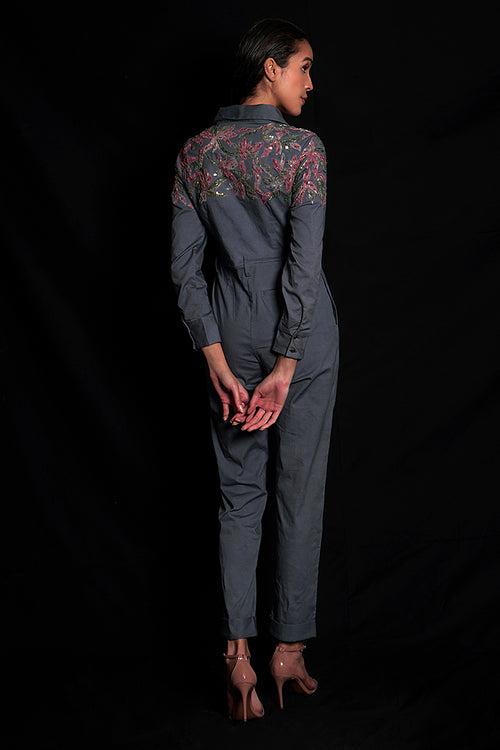 SEESA - Titanium Tulle Embroidered Jumpsuit