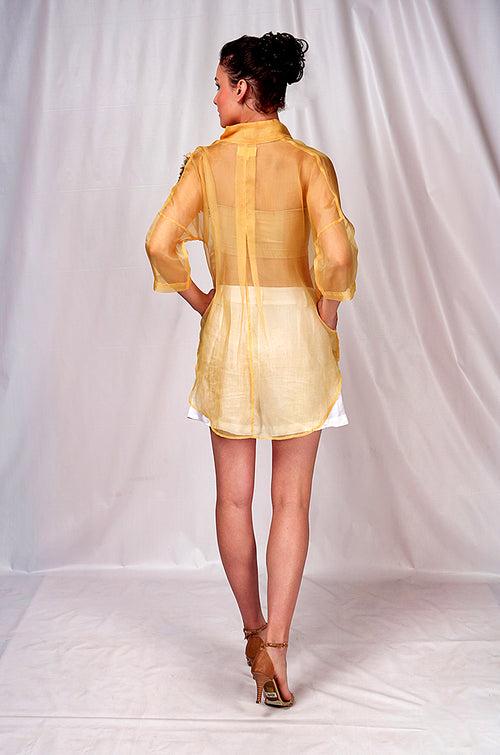SEESA-Yellow organza overshirt with embroidery details