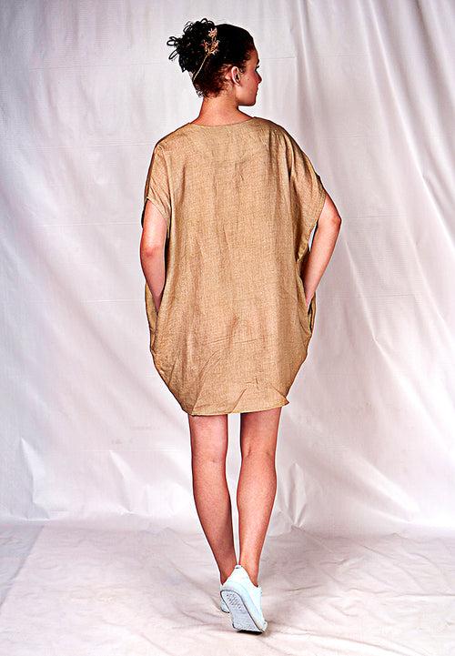 SEESA-Light brown floral printed dress with motifs