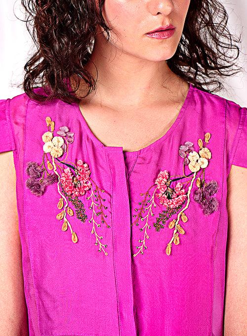 SEESA-Pink shirt dress with embroidery details