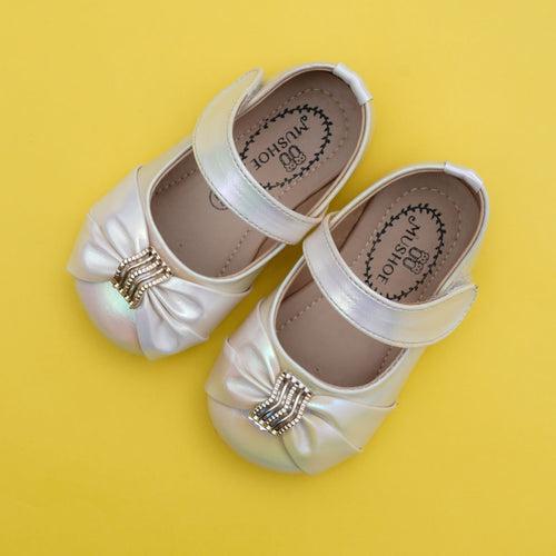 White & Golden Belly Shoes for Baby Girls