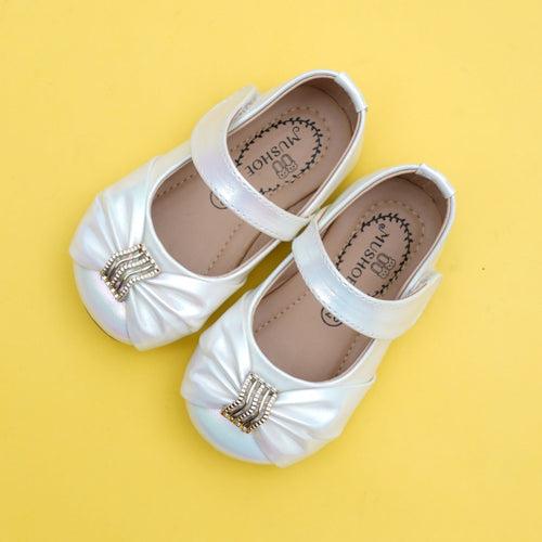 White & Golden Belly Shoes for Baby Girls