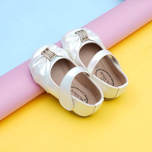 White & Golden Belly Shoes for Baby Girls