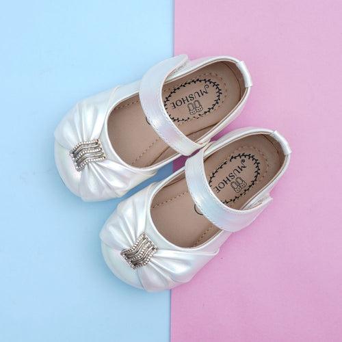 White & Golden Belly Shoes for Baby Girls