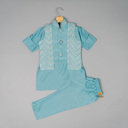 Purple & Sea Green Boys Kurta Pajama