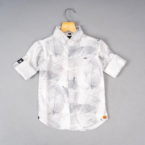 Sky Blue & Grey Leaf Print Boys Shirt