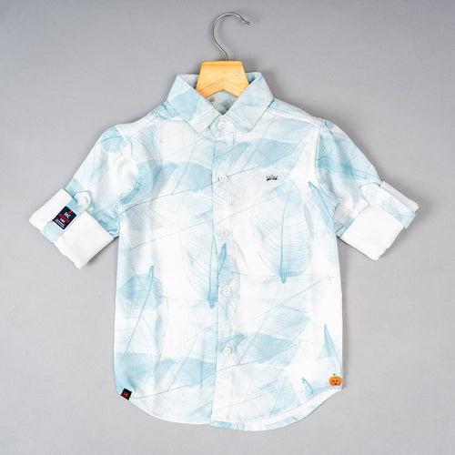 Sky Blue & Grey Leaf Print Boys Shirt