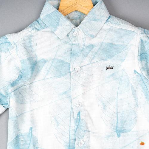 Sky Blue & Grey Leaf Print Boys Shirt