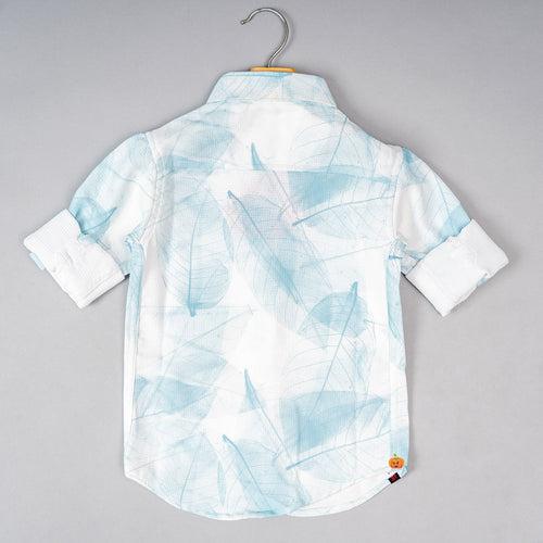 Sky Blue & Grey Leaf Print Boys Shirt