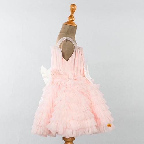 Peach Bow Net Frock for Girls