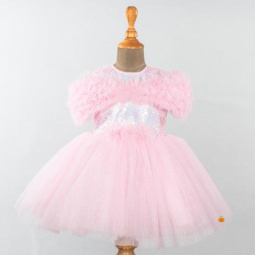 White & Pink Glittery Girls Frock