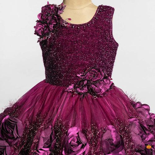 Wine Floral Girls Frock